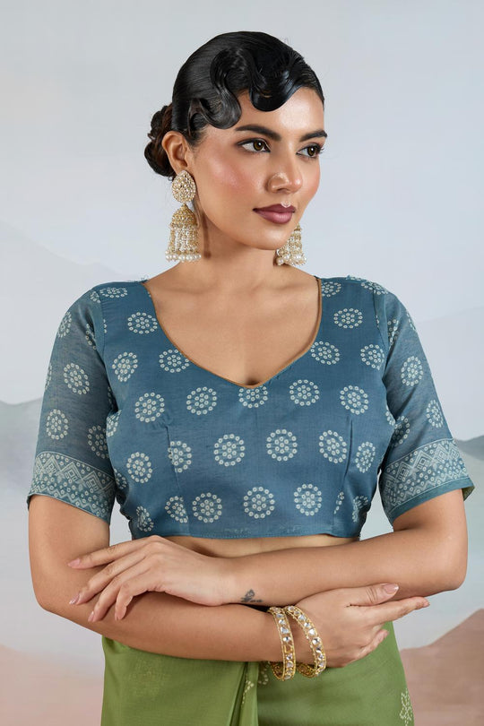 Neetu Olive Green Pure Viscose Cotton Handloom Woven One Minute Saree