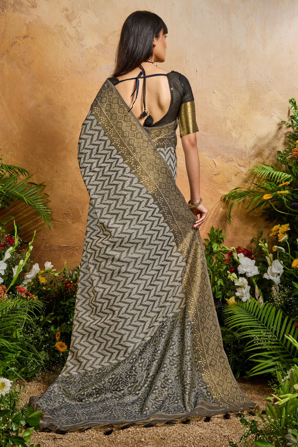 Helen Black Viscose Cotton Handloom Woven Patola Ready to Wear Saree