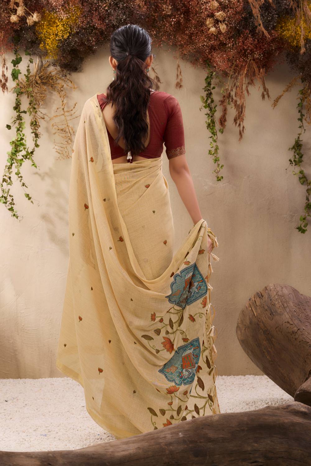 Sanja Beige Cotton Woven Ready to Wear Saree