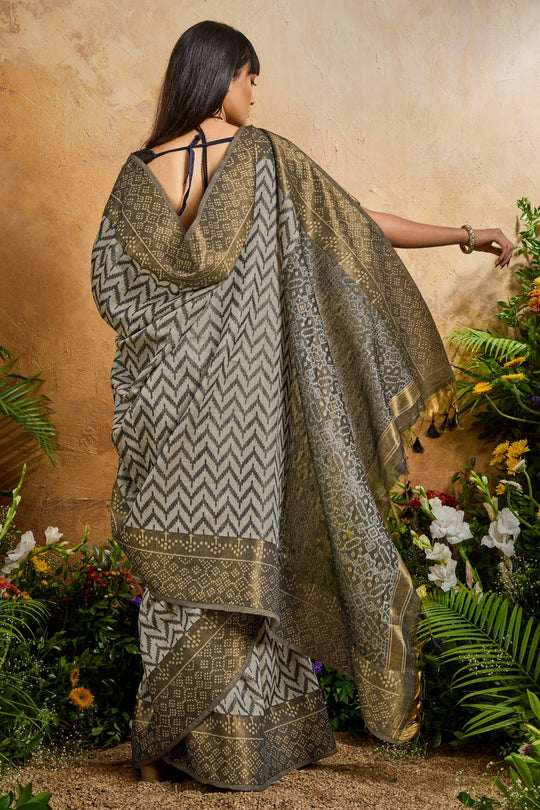 Helen Black Viscose Cotton Handloom Woven Patola Ready to Wear Saree