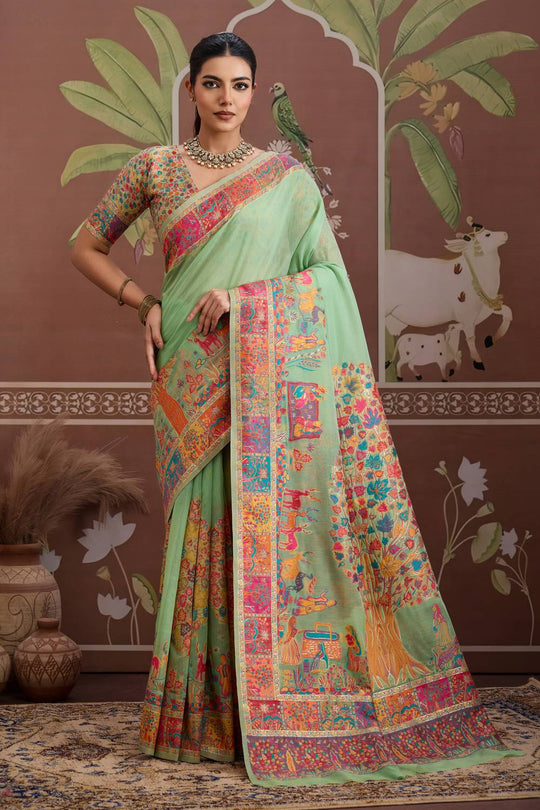 Misha Green Modal Cotton Pashmina Woven Ready to Wear Saree