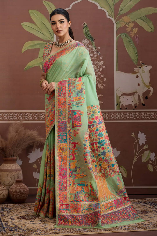 Misha Green Modal Cotton Pashmina Woven Ready to Wear Saree