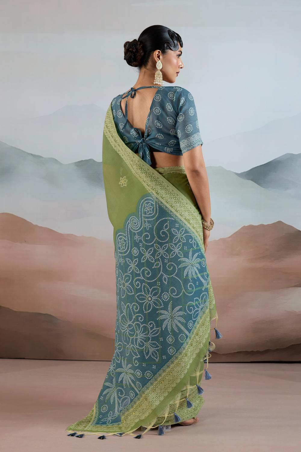 Neetu Olive Green Pure Viscose Cotton Handloom Woven One Minute Saree