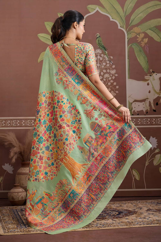 Misha Green Modal Cotton Pashmina Woven Ready to Wear Saree