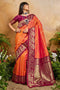 Roya Orange and Wine Handloom Weaving Silk Ready to Wear Saree
