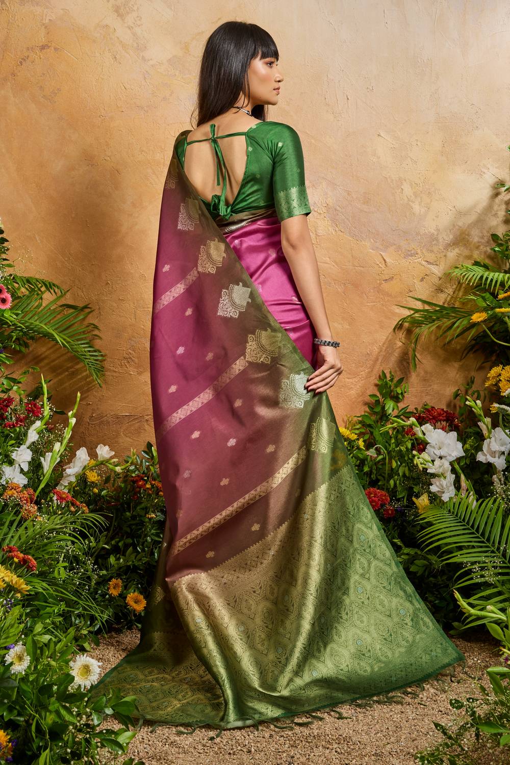 Suri Raspberry Pink Handloom Woven Paper Silk With Zari Work Ready to Wear One Minute Saree