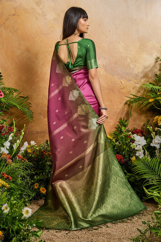 Suri Raspberry Pink Handloom Woven Paper Silk With Zari Work Ready to Wear One Minute Saree