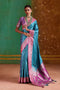 Julia Teal Satin Handloom Weaving Silk Ready to Wear Saree