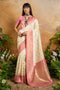 Roya Cream Pink Handloom Weaving Silk Ready to Wear Saree