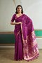 Usha Purple Tussar Silk Ikkat Handloom Weaving Ready to Wear Saree