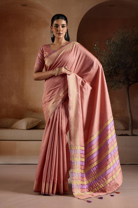 Prerna Blush Pink Handwoven Pure Bhagalpuri Silk Ready to Wear Saree