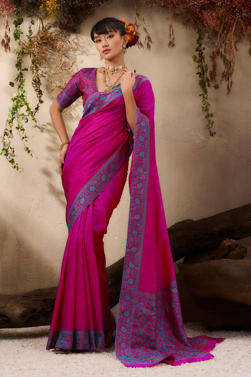 Jivana Magenta Pure Kanjivaram Weaving Silk Ready to Wear Saree