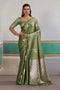Casey Olive Green Pure Satin Handloom Weaving Ready to Wear Saree