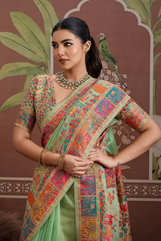 Misha Green Modal Cotton Pashmina Woven Ready to Wear Saree