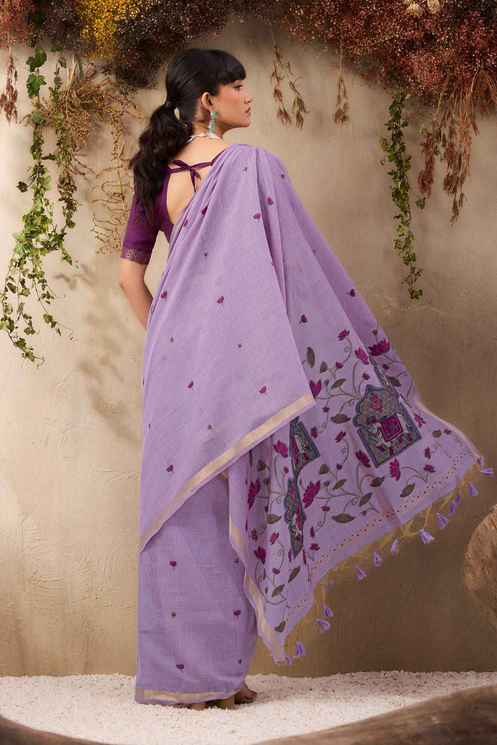 Sanja Lavender Purple Cotton Woven Ready to Wear Saree