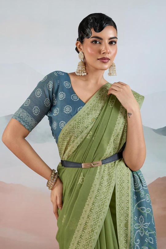 Neetu Olive Green Pure Viscose Cotton Handloom Woven One Minute Saree