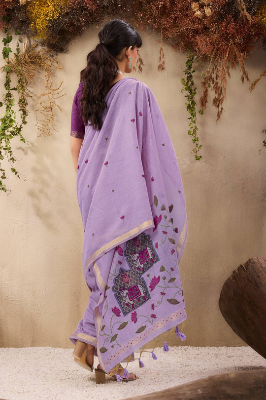 Sanja Lavender Purple Cotton Woven Ready to Wear Saree