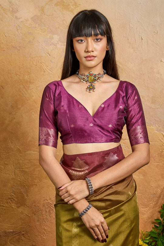 Suri Green Handloom Woven Paper Silk With Zari Work Ready to Wear One Minute Saree