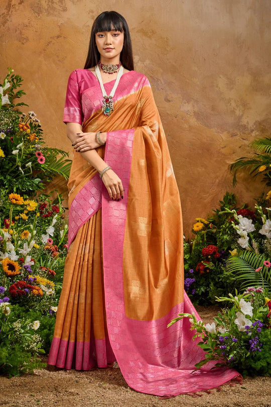 Flora Orange Paper Silk Handloom Woven Ready to Wear Saree