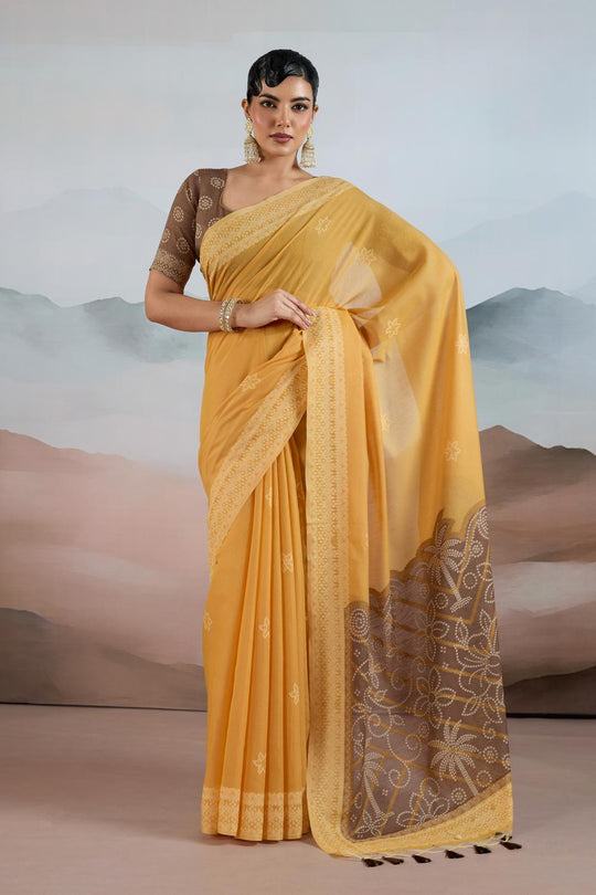 Neetu Marigold Yellow Pure Viscose Cotton Handloom Woven One Minute Saree