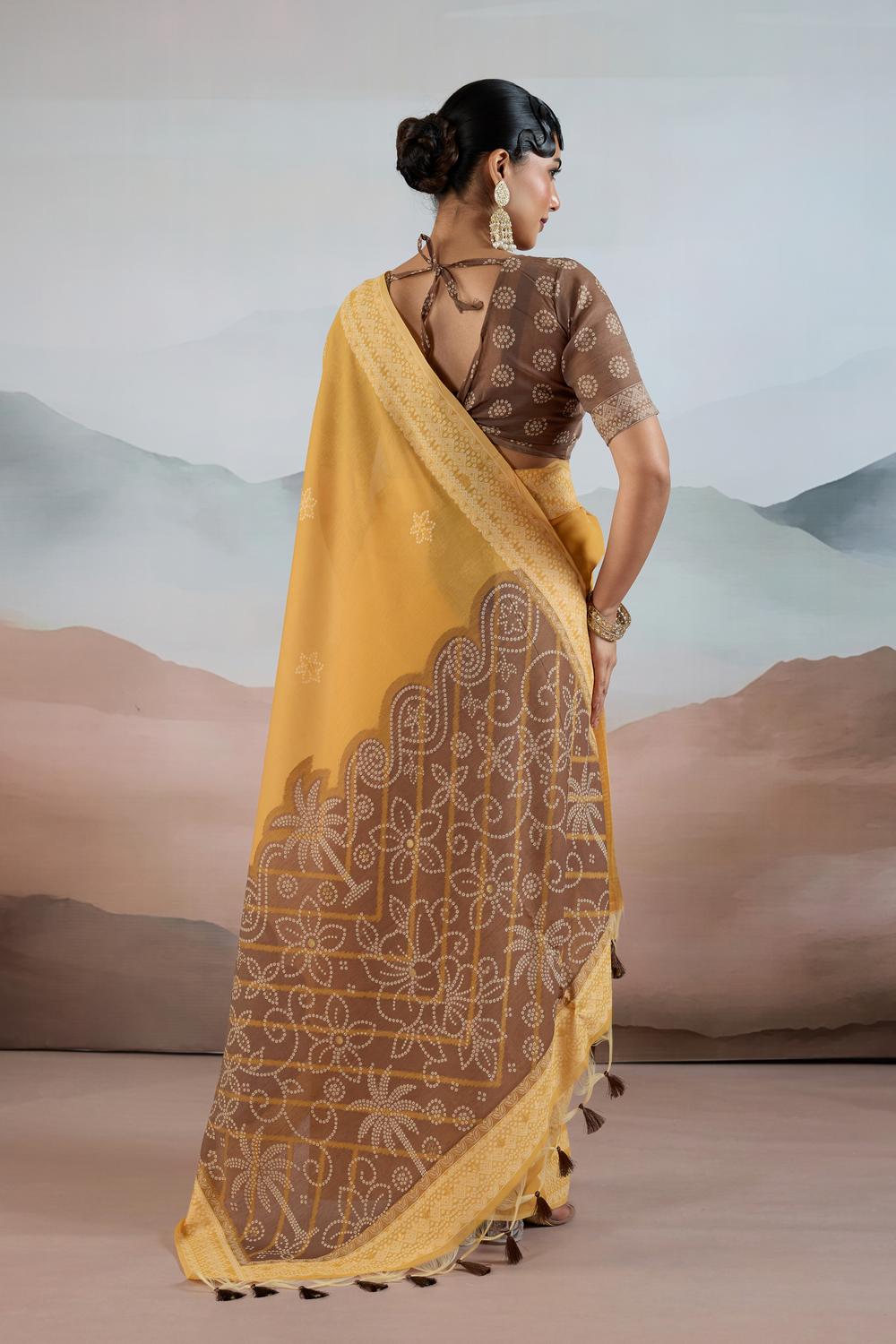 Neetu Marigold Yellow Pure Viscose Cotton Handloom Woven One Minute Saree