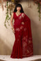 Samara Classic Red Woven Soft Silk with Floral Motif Work Ready to Wear Saree