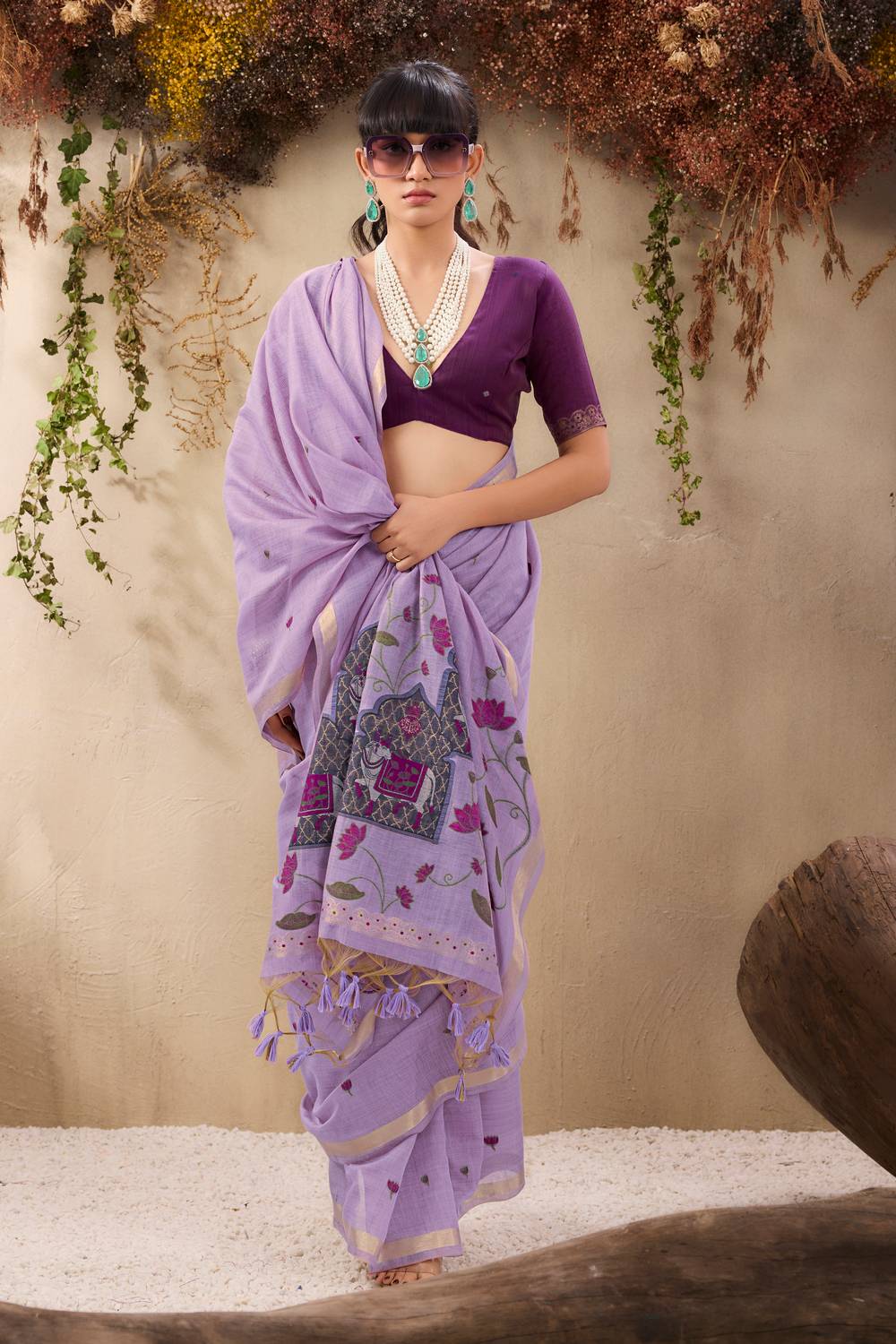 Sanja Lavender Purple Cotton Woven Ready to Wear Saree