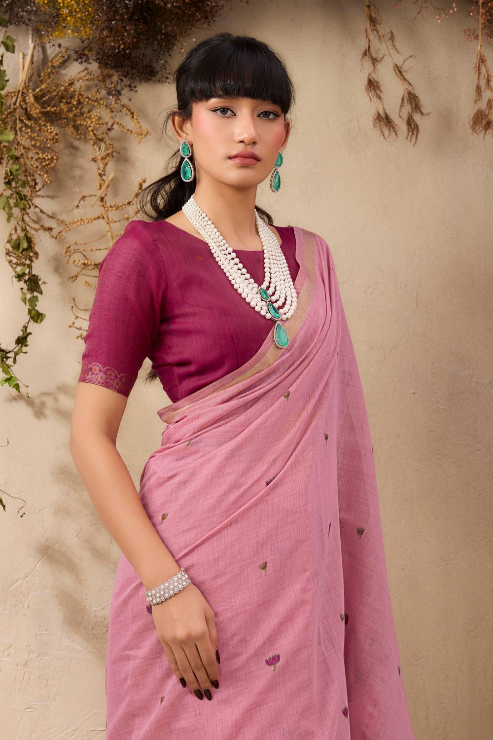 Sanja Dusty Rose Cotton Woven Ready to Wear Saree