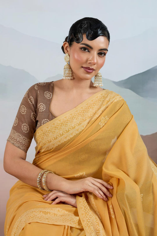 Neetu Marigold Yellow Pure Viscose Cotton Handloom Woven One Minute Saree