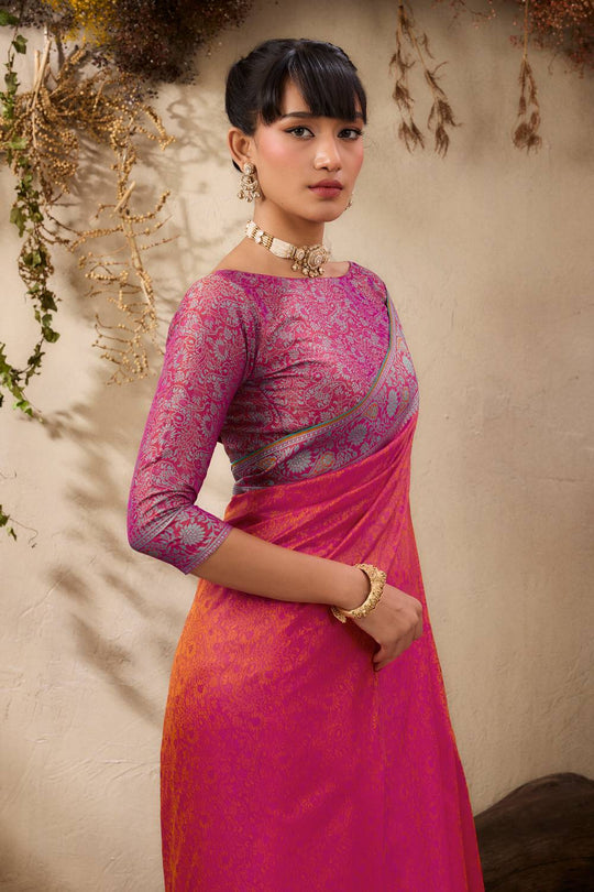 Jivana Rani Pink Pure Kanjivaram Weaving Silk Ready to Wear Saree