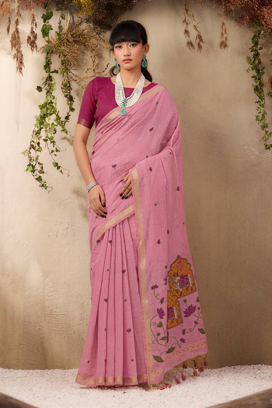 Sanja Dusty Rose Cotton Woven Ready to Wear Saree