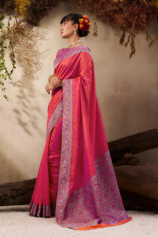 Jivana Rani Pink Pure Kanjivaram Weaving Silk Ready to Wear Saree