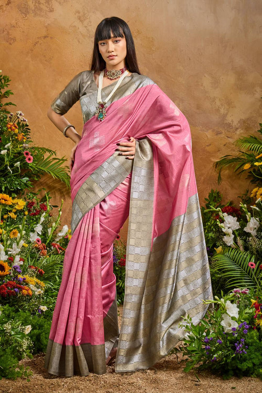 Flora Pink Paper Silk Handloom Woven Ready to Wear One Minute Saree