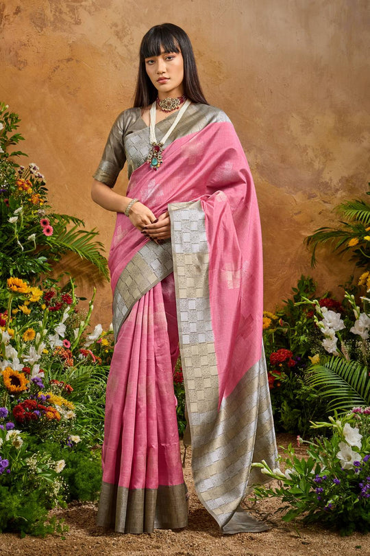 Flora Pink Paper Silk Handloom Woven Ready to Wear One Minute Saree