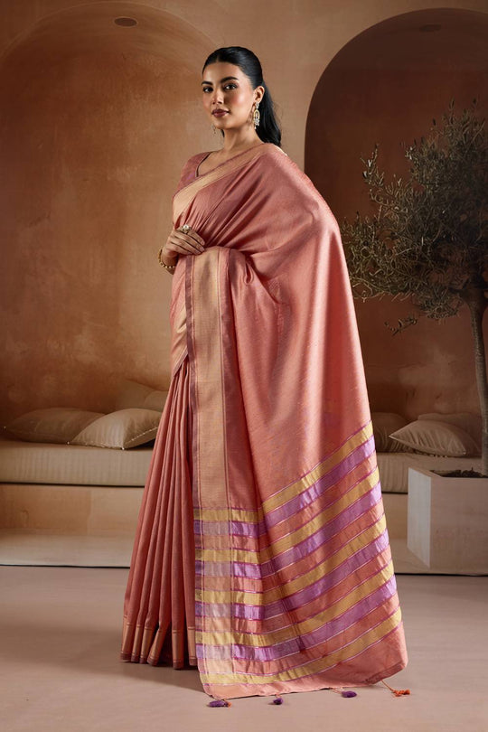 Prerna Blush Pink Handwoven Pure Bhagalpuri Silk Ready to Wear Saree