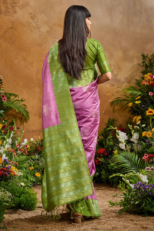 Flora Magenta Pink Paper Silk Handloom Woven Ready to Wear Saree