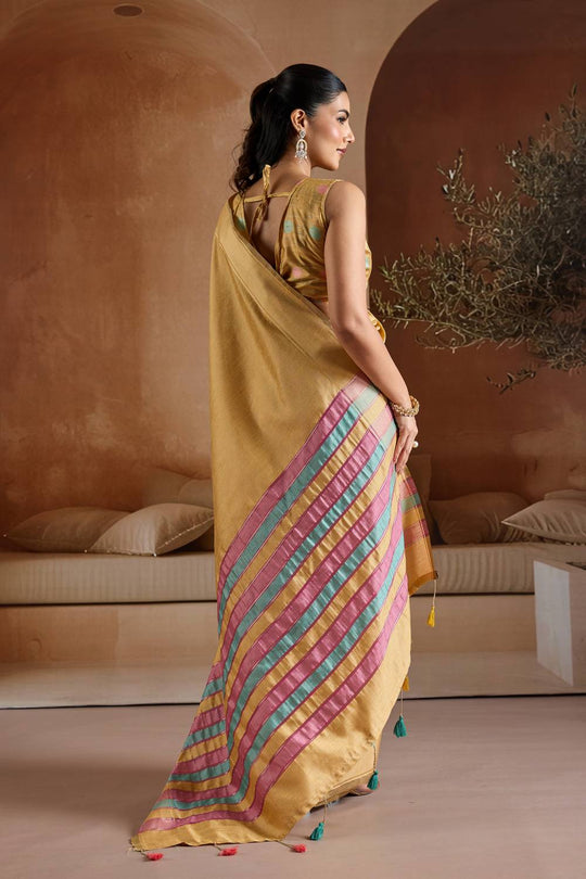 Prerna Mustard Yellow Handwoven Pure Bhagalpuri Silk Ready to Wear Saree