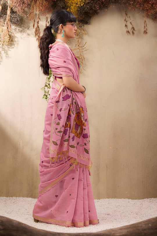 Sanja Dusty Rose Cotton Woven Ready to Wear Saree
