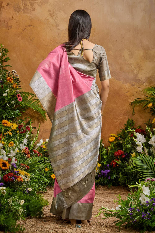 Flora Pink Paper Silk Handloom Woven Ready to Wear One Minute Saree