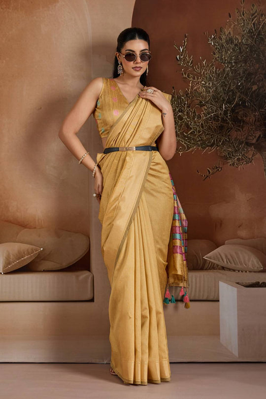 Prerna Mustard Yellow Handwoven Pure Bhagalpuri Silk Ready to Wear Saree
