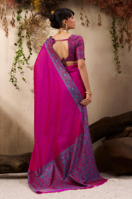 Jivana Magenta Pure Kanjivaram Weaving Silk Ready to Wear Saree