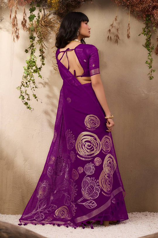 Samara Rich Purple Woven Soft Silk With Floral Motif Work Ready to Wear Saree
