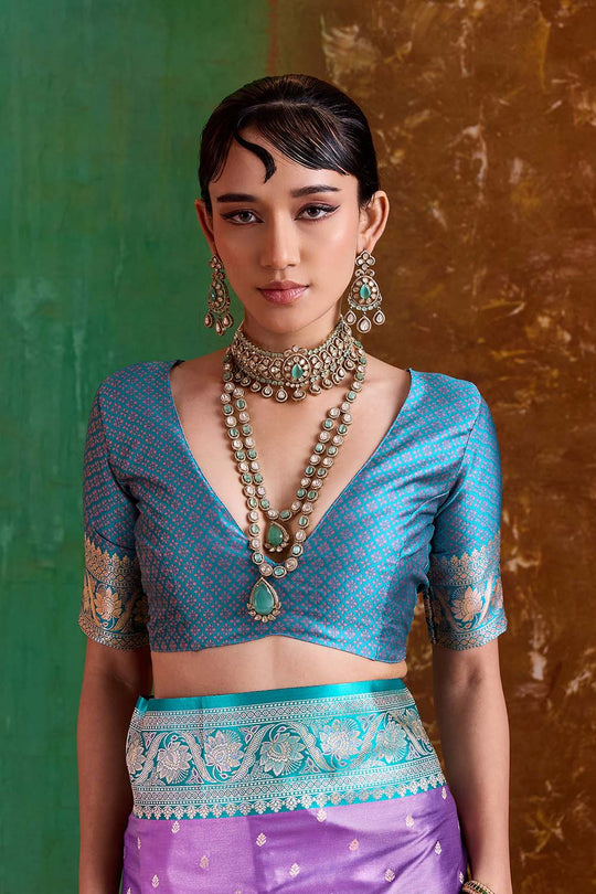 Julia Purple  Satin Handloom Weaving Silk Ready to Wear Saree