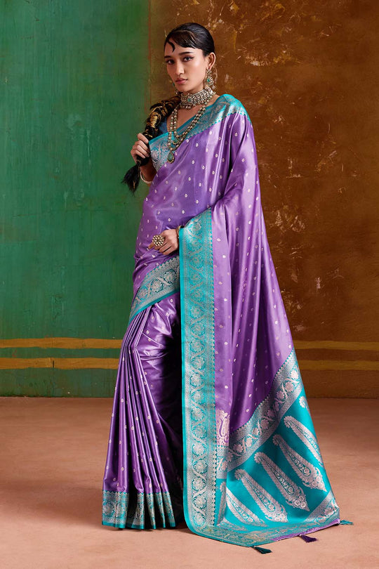 Julia Purple  Satin Handloom Weaving Silk Ready to Wear Saree