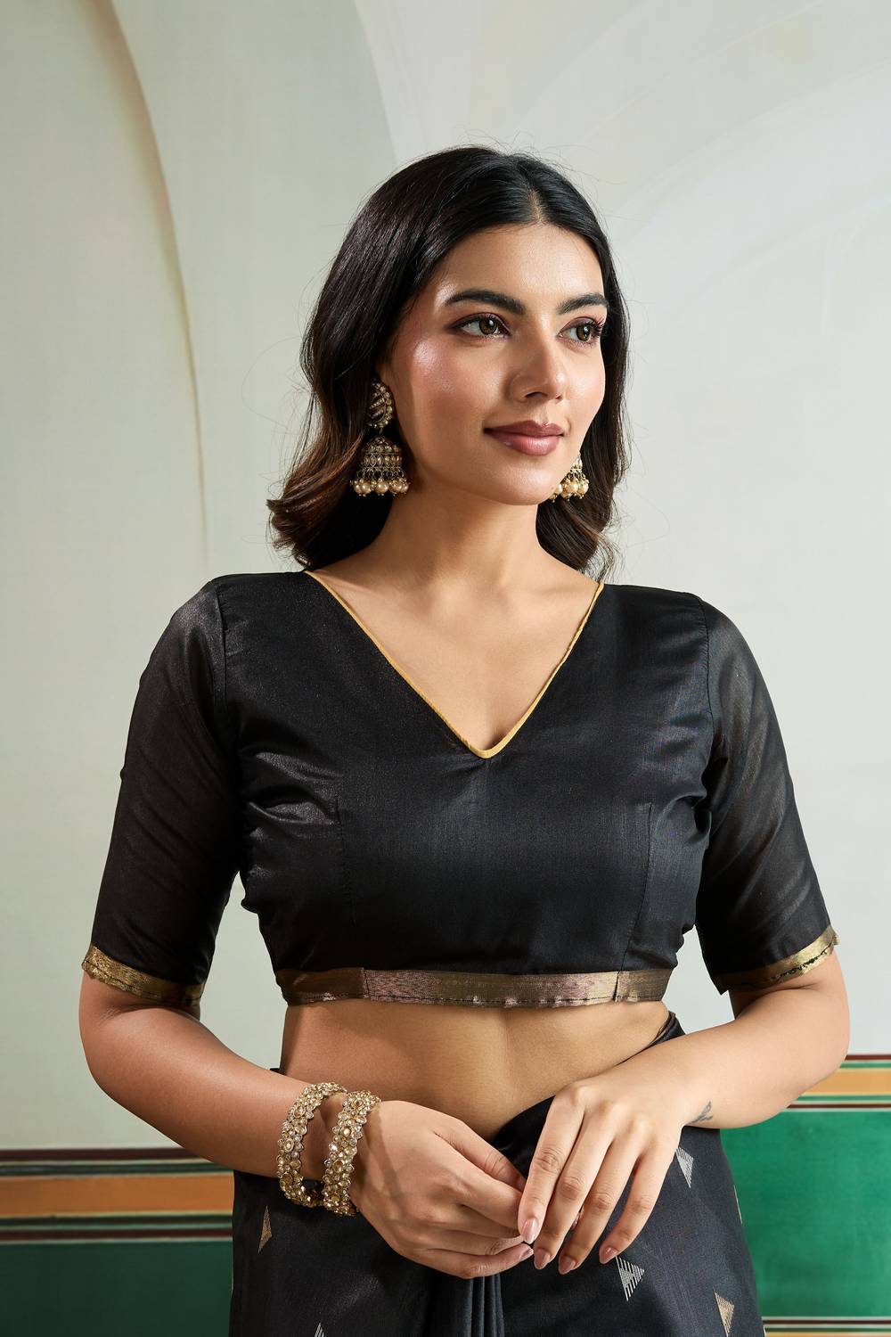 Usha Black Tussar Silk Ikkat Handloom Weaving Ready to Wear Saree