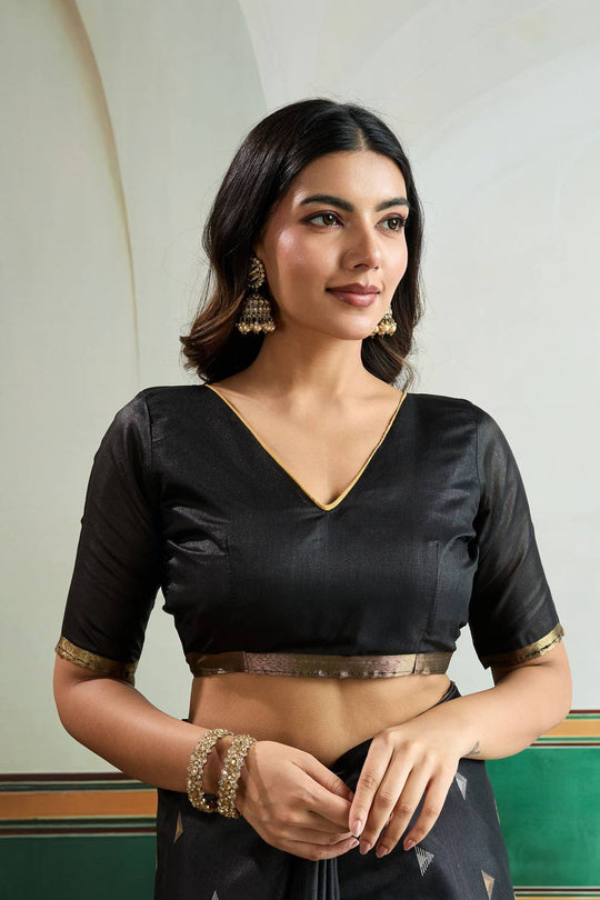 Usha Black Tussar Silk Ikkat Handloom Weaving Ready to Wear Saree