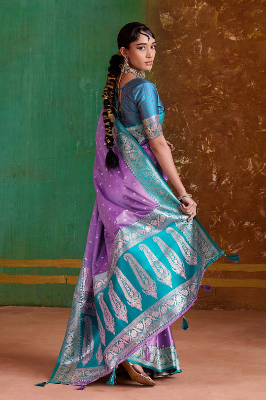 Julia Purple  Satin Handloom Weaving Silk Ready to Wear Saree