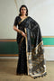Usha Black Tussar Silk Ikkat Handloom Weaving Ready to Wear Saree