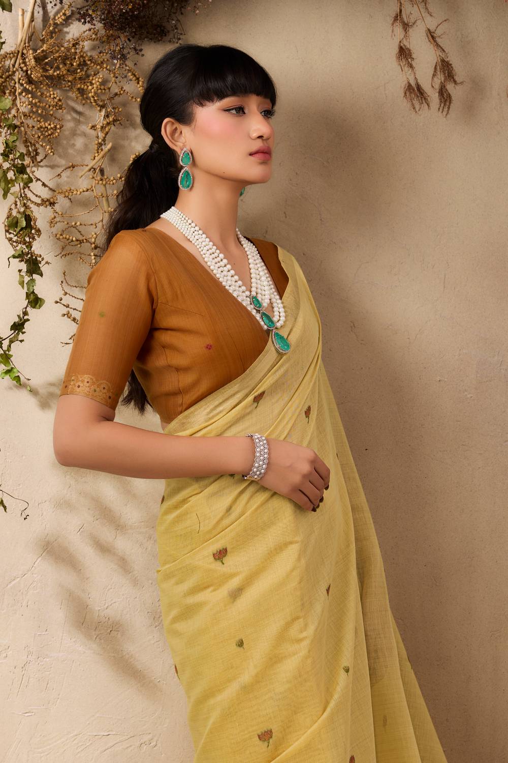 Sanja Mellow Yellow Cotton Woven Ready to Wear Saree