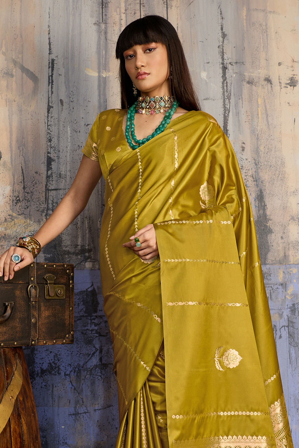 Iskra Mustard Yellow Pure Satin Handloom Weaving Ready to Wear Saree